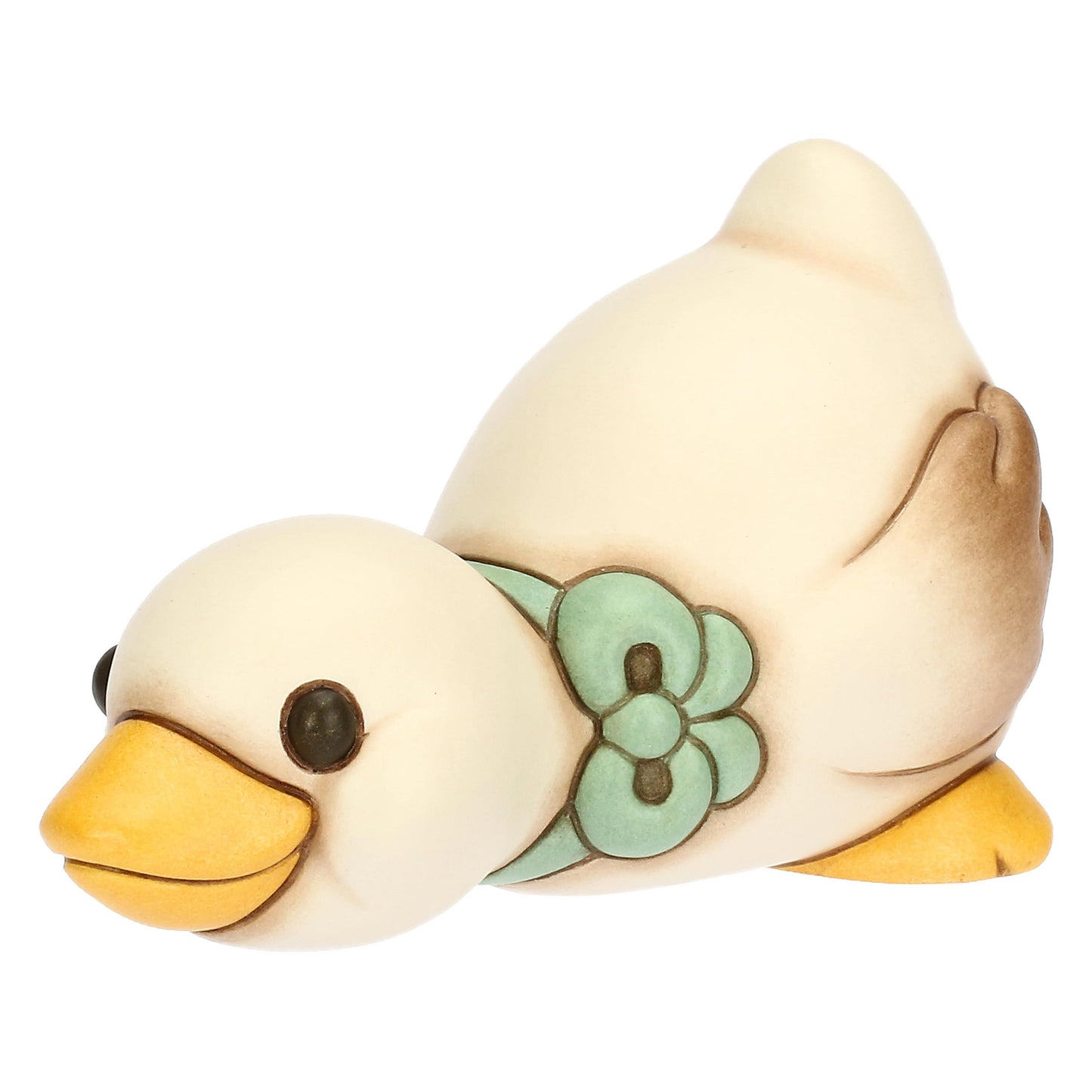 T10081274H90 Keramische Julie-Gans mit blauer Schleife liegend