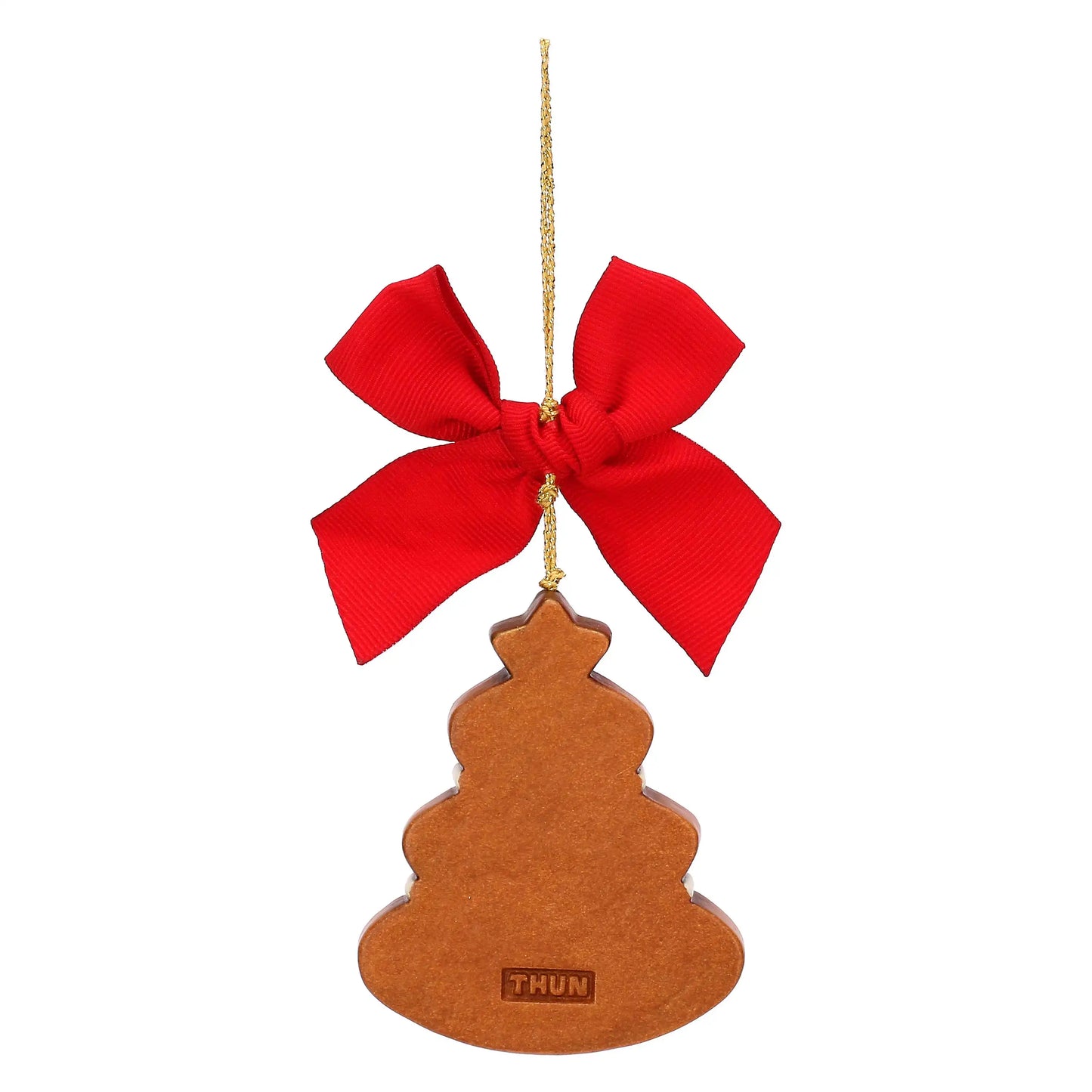 Thun Weihnachtsanhänger in Form eines Tannenbaums im Lebkuchen-Design, mit Zuckerstange verziert – liebevoll handgefertigte Keramikdekoration.