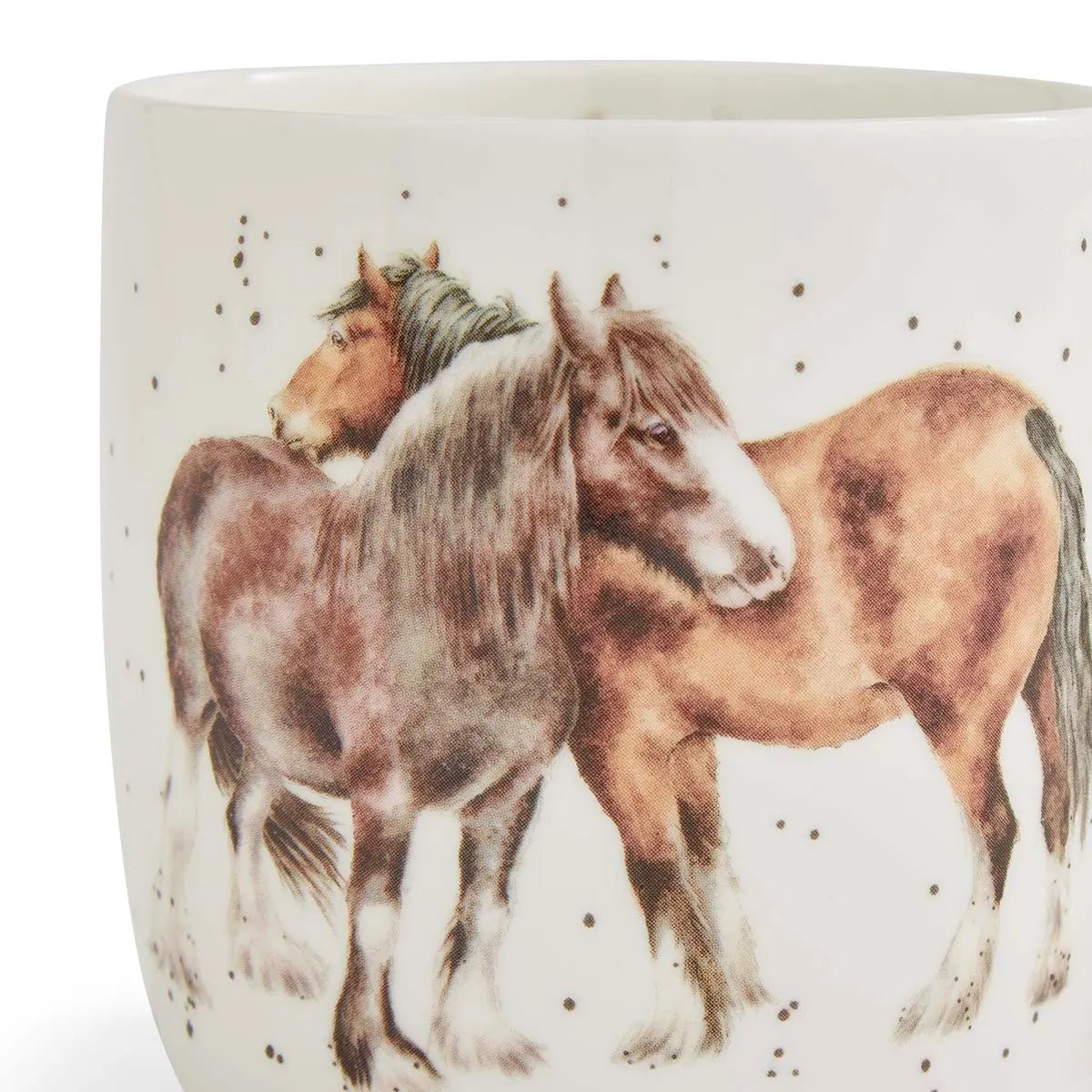 Pferde-Tasse von Wrendale Designs mit zwei Pferden und Glückshufeisen am inneren Tassenrand