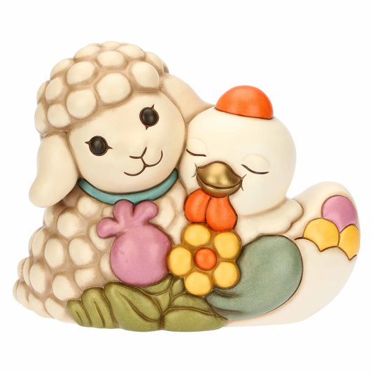 F3374H90 Couple of lamb Nelly and hen Ester in ceramic Sorprese di Pasqua, maxi