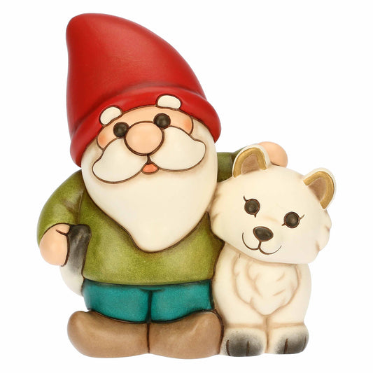 F3434H90 Dwarf Oliver with white fox Perla made of ceramic Inverno Incantato