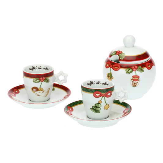 P4467P00 Set mit 2 Espressotassen und Zuckerdose Magico Natale „Dieses Produkt ist zur Zeit nicht am Lager. Bitte setzen Sie sich mit uns in Verbindung damit wir Ihnen den nächst möglichen Liefertermin bekannt geben können.“