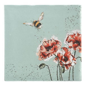 Servietten von Wrendale mit Mohn und Hummel 33 x33 cm