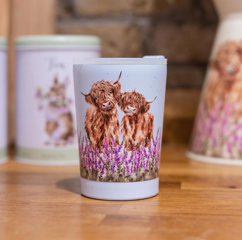 Highland-Cow-Becher für unterwegs mit Schraubdeckel und Klappverschluss