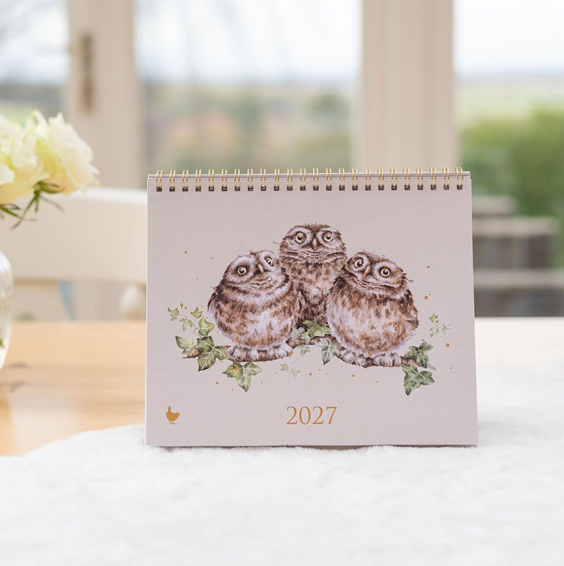 Tischkalender mit Tierillustrationen und Notiztasche
