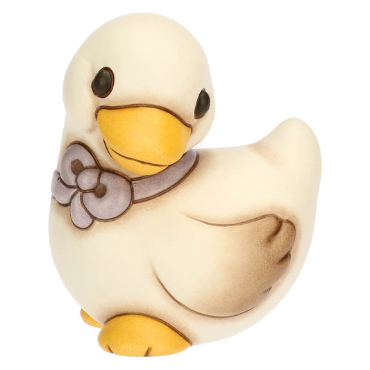T10080274H90 Julie-Gans aus Keramik mit fliederfarbener Schleife sitzend