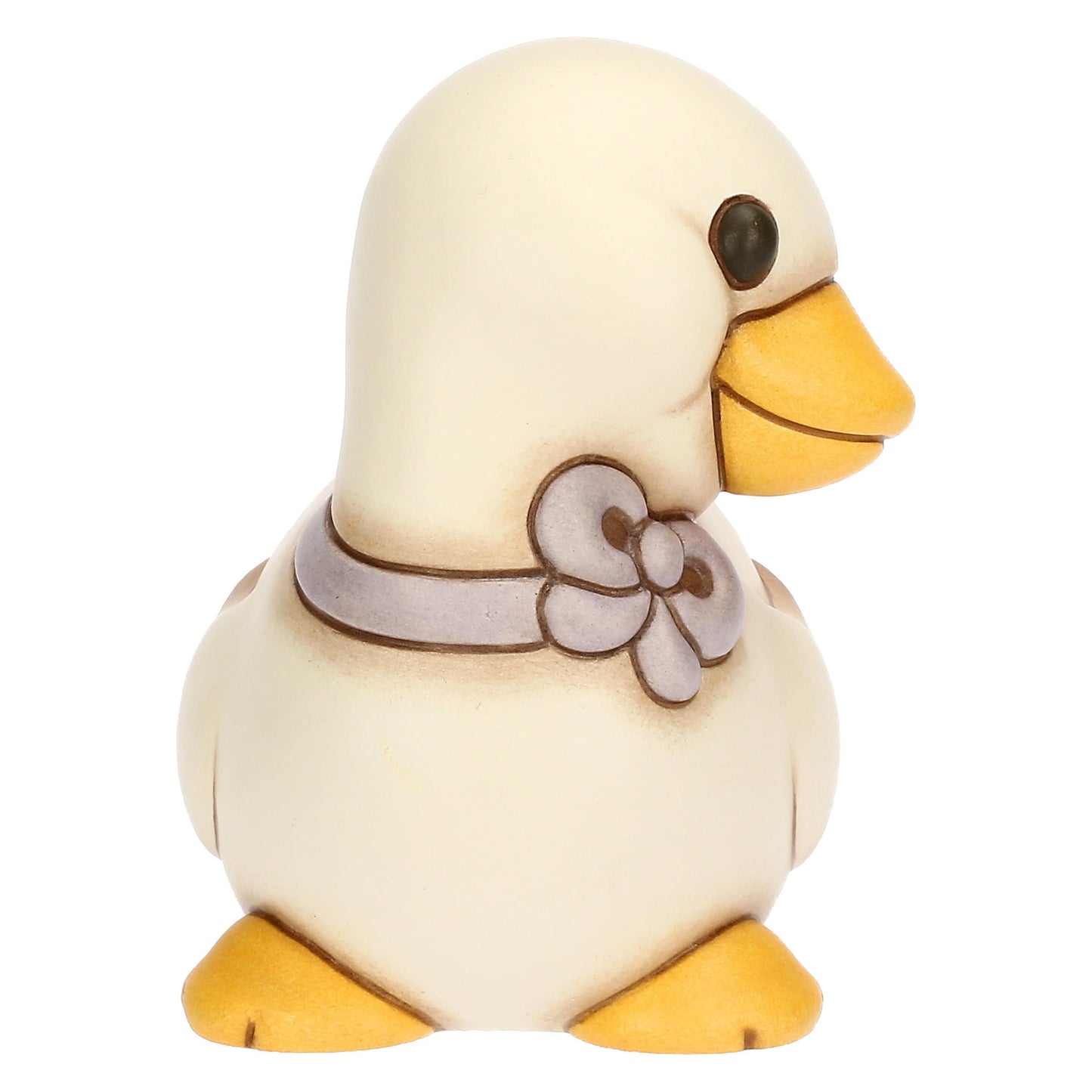 T10080274H90 Julie-Gans aus Keramik mit fliederfarbener Schleife sitzend