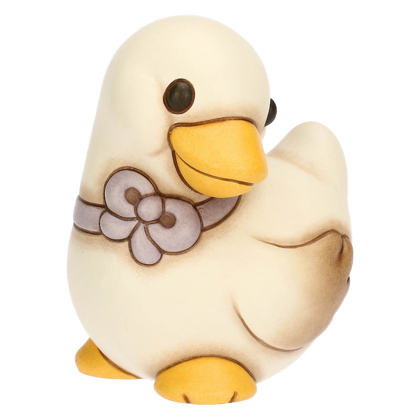 T10080274H90 Julie-Gans aus Keramik mit fliederfarbener Schleife sitzend