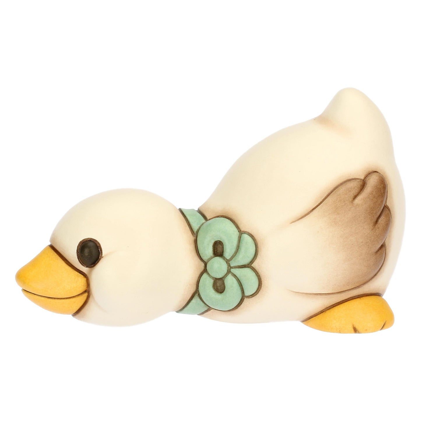 T10081274H90 Keramische Julie-Gans mit blauer Schleife liegend