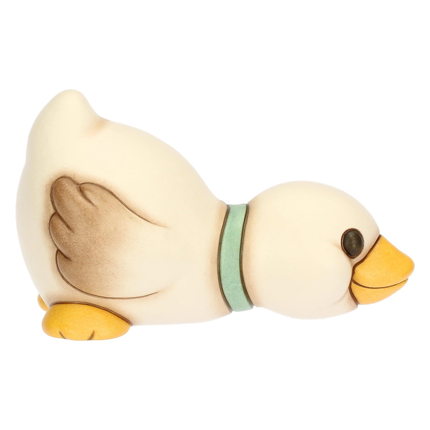 T10081274H90 Keramische Julie-Gans mit blauer Schleife liegend