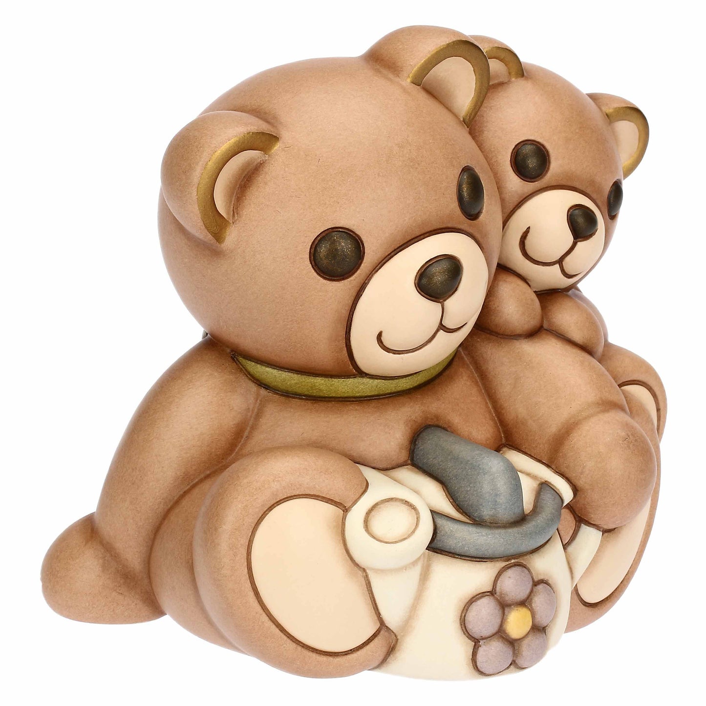 T10089277H90 Pair of ceramic Teddy Spring with watering can