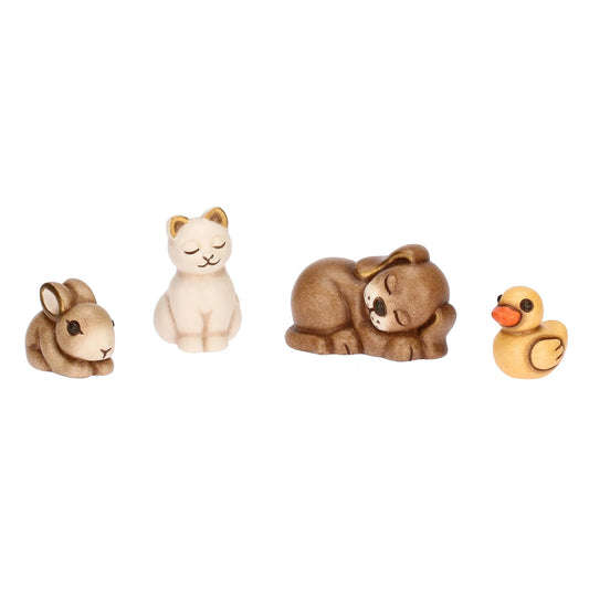 Thun Krippenfiguren Set – Tiere (Hund, Katze, Hase, Ente)