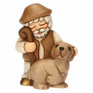 Thun Krippenfigur Hirte mit Hund in champagner mit braun