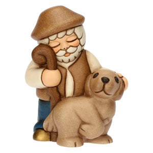 Thun Krippenfigur Hirte mit Hund in blau
