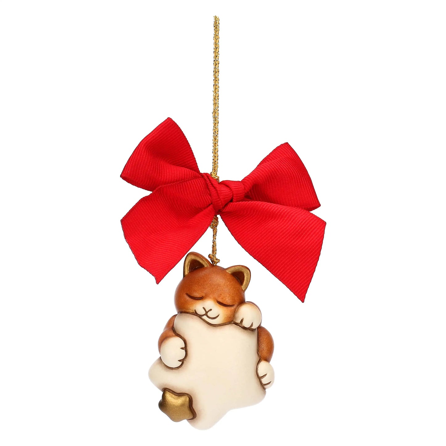 Christbaumschmuck Katze mit Stern von Thun – handbemalter Keramikanhänger für festliche Weihnachtsdekoration.