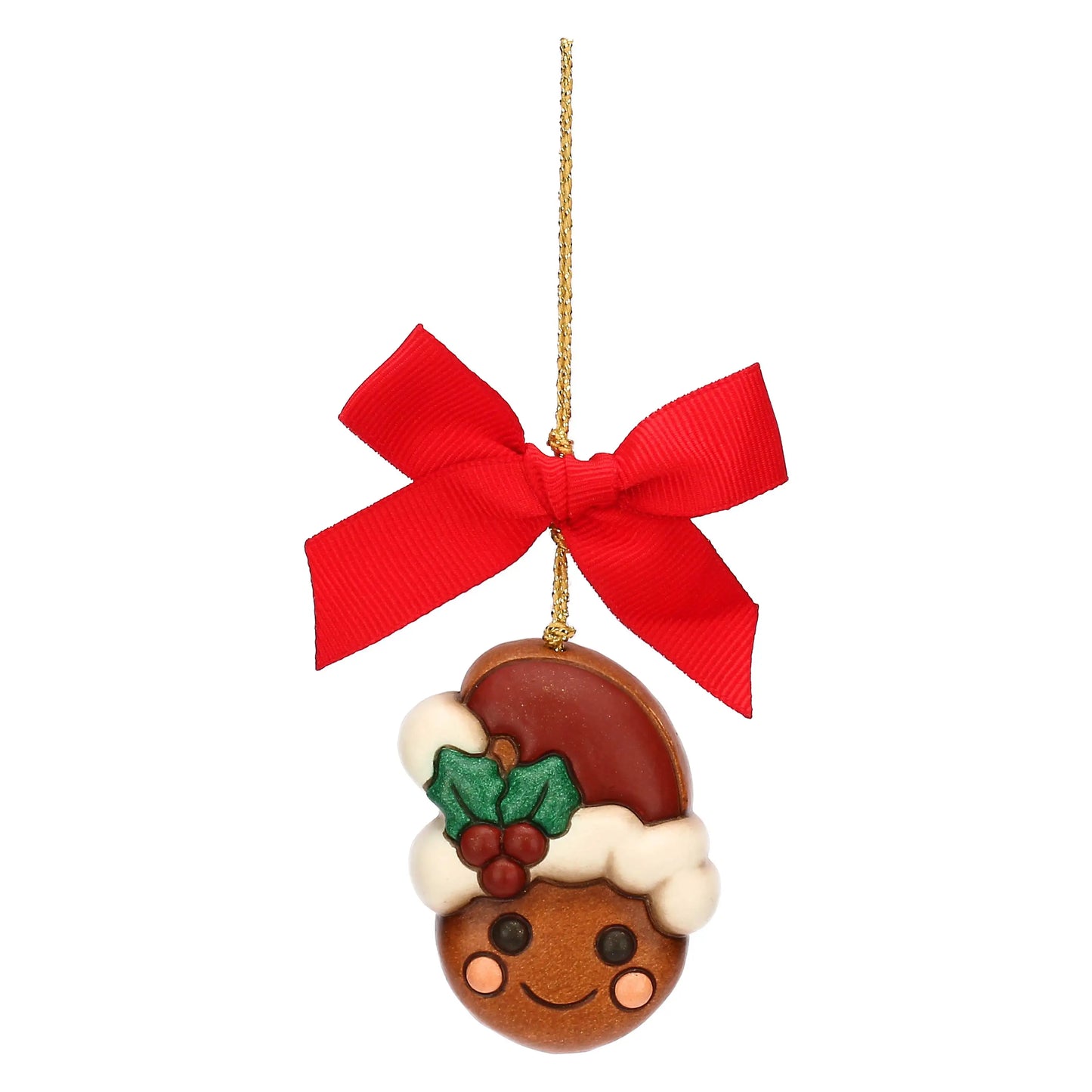 Handgefertigter Thun-Keramik Christbaumanhänger – Lebkuchengesicht mit Zipfelmütze, detailreich bemalt und liebevoll gestaltet für Weihnachtsbaum und Adventsdeko.