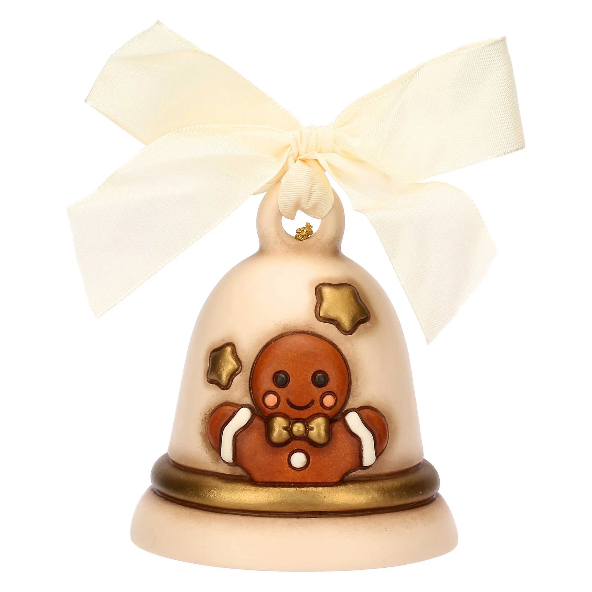 Thun Jahresglocke mit Lebkuchenmann, handgefertigtes Sammlerstück zum Aufhängen, Weihnachtsdekoration aus Keramik
