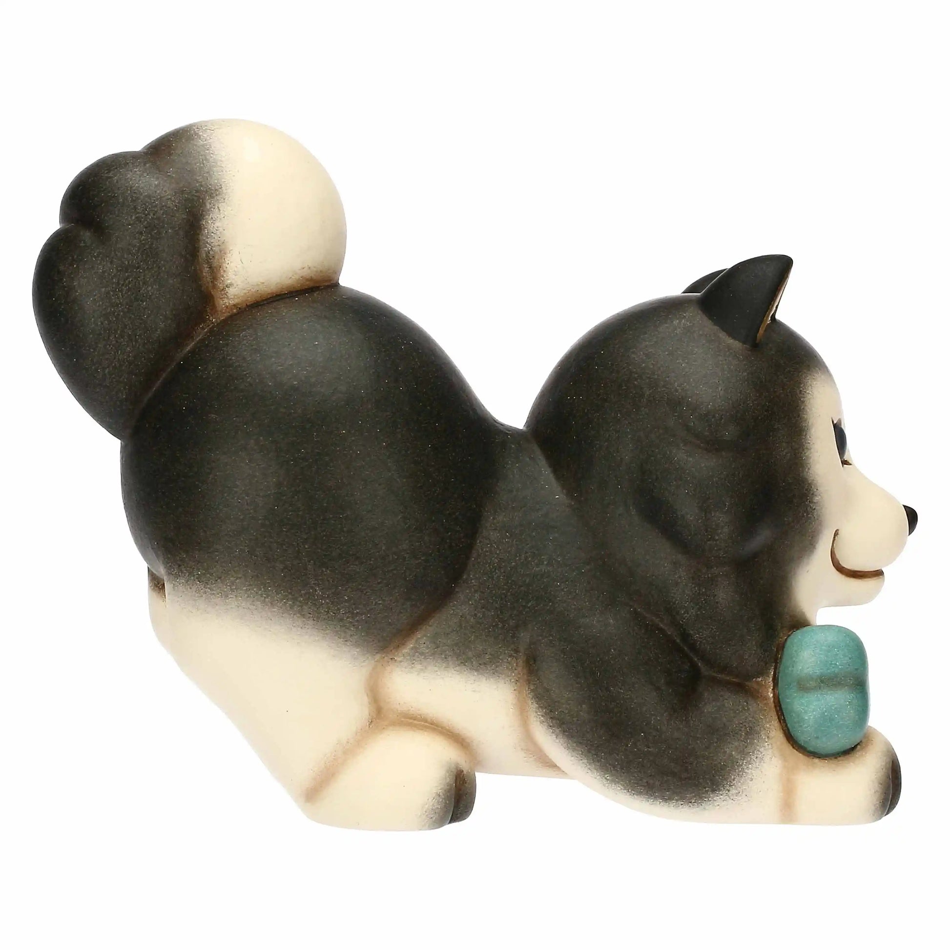 Dekorative Husky Keramikfigur Polo mit Knochen – handbemalt und einzigartig