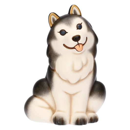Großer Husky Polo aus handbemalter Thun Keramik – edle Figur mit treuem Blic
