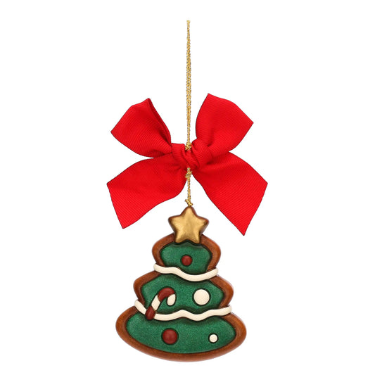 Christbaumschmuck Tannenbaum in Lebkuchenoptik mit Zuckerstange – handbemalter Keramikanhänger von Thun, festliche Weihnachtsdeko.