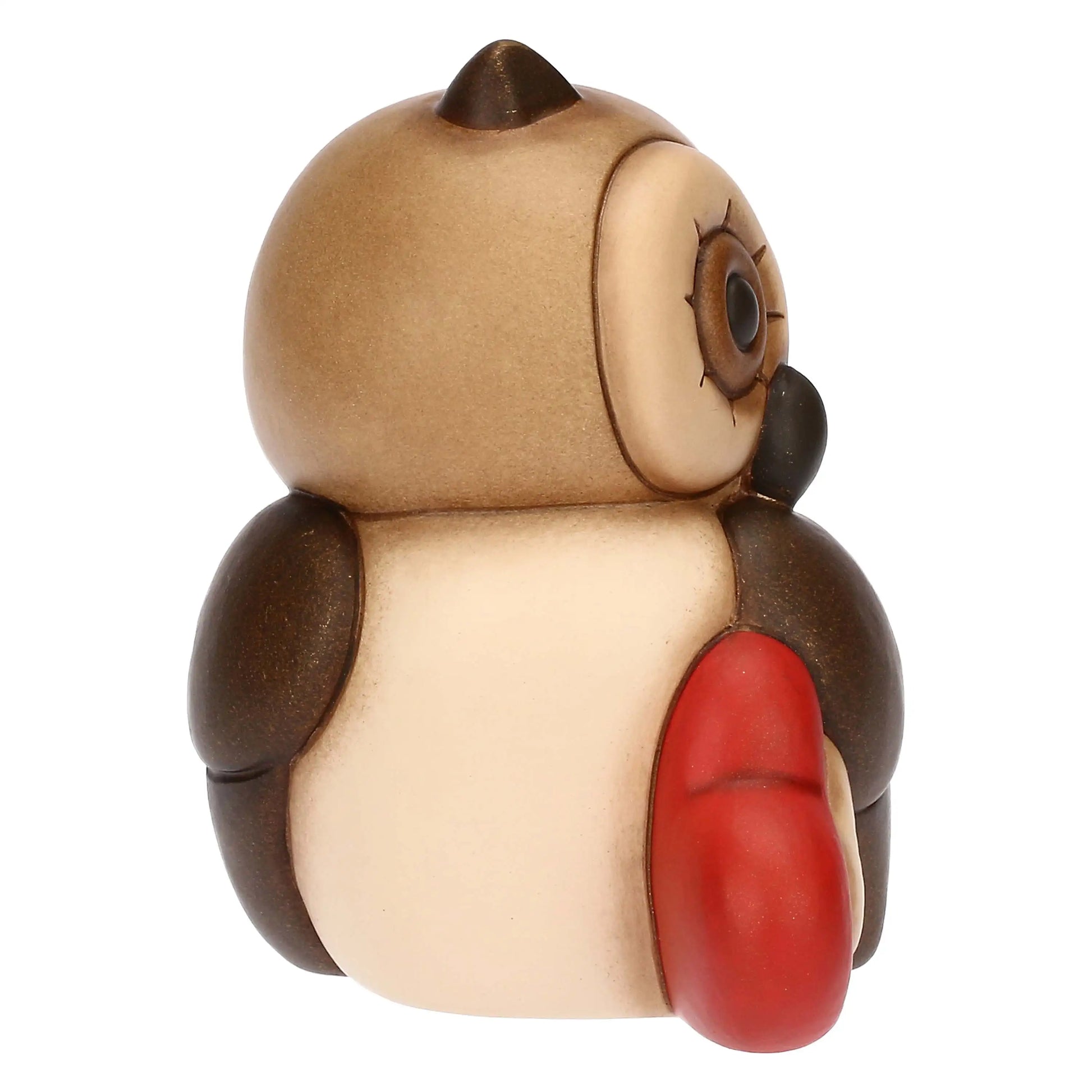 „Dekorative Keramik-Eule mit Herz, sanfte Farben und weiche Formen, Symbol für Liebe und Glück.“