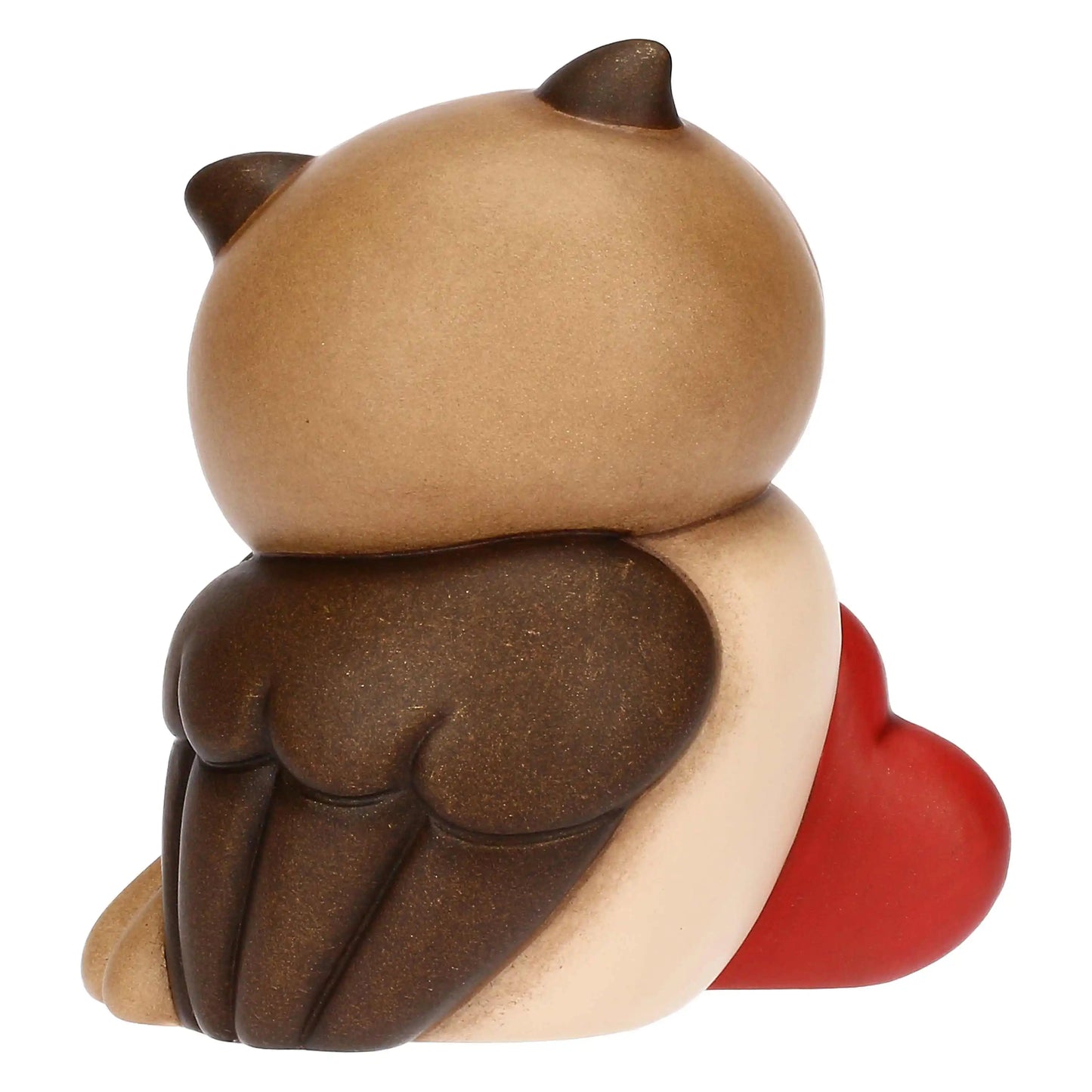 „Keramik Glückseule mit Herz, mittelgroße Eulenfigur als liebevoller Glücksbringer für Zuhause.“