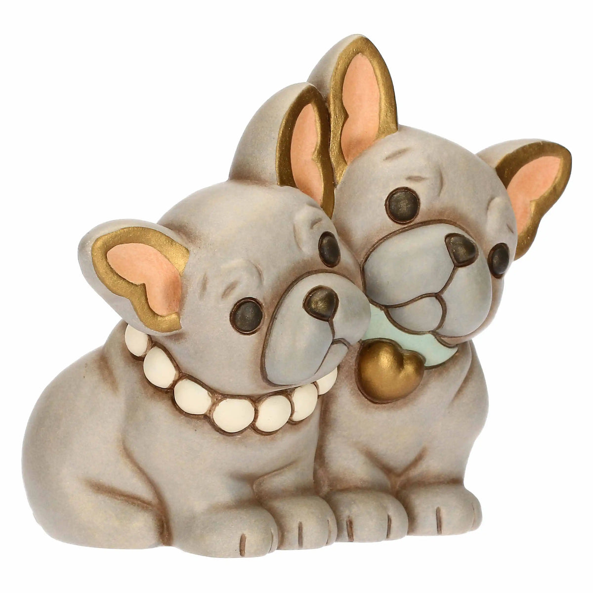 Liebevolles Bulldoggen-Pärchen aus handbemalter Keramik
