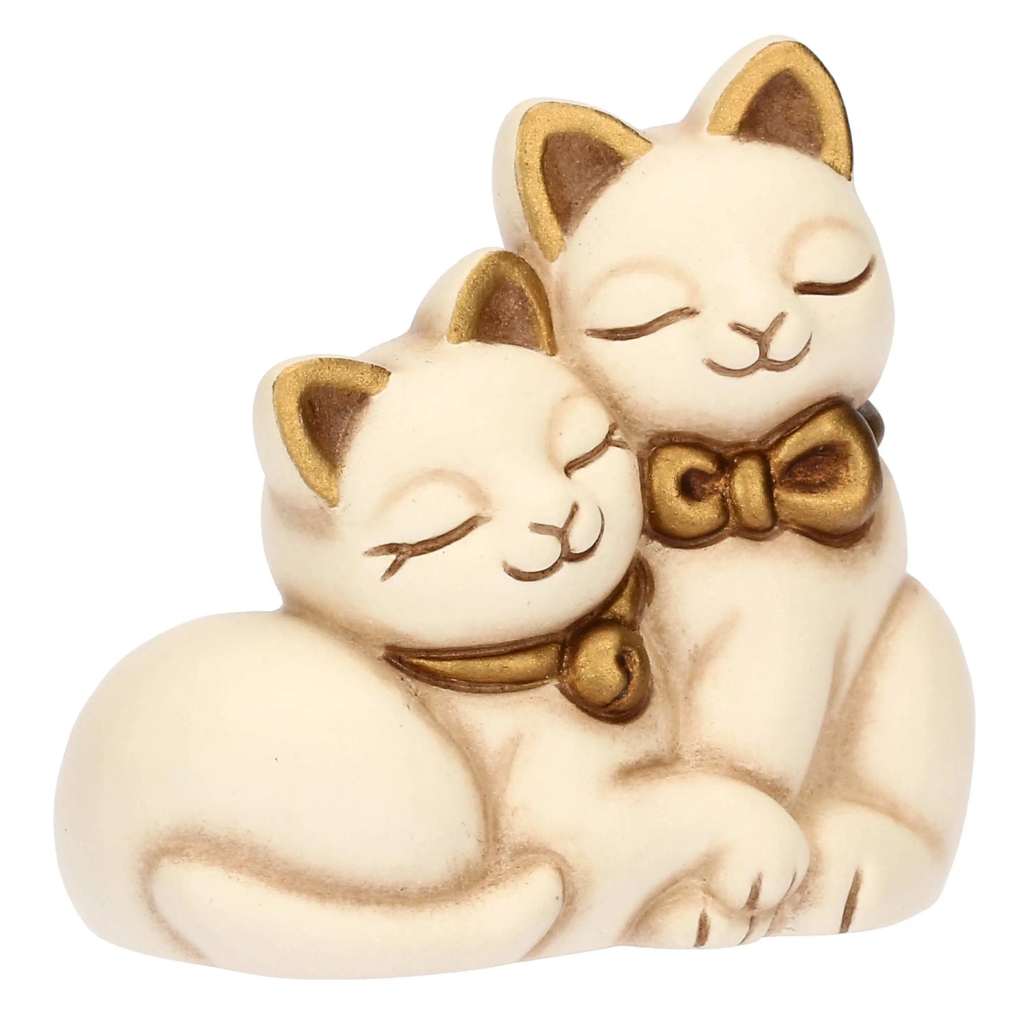 „Keramik Katzen Deko: ein handbemaltes Kätzchenpaar mit zärtlichen Gesichtsausdrücken, ideal als Geschenk für Katzenliebhaber.“