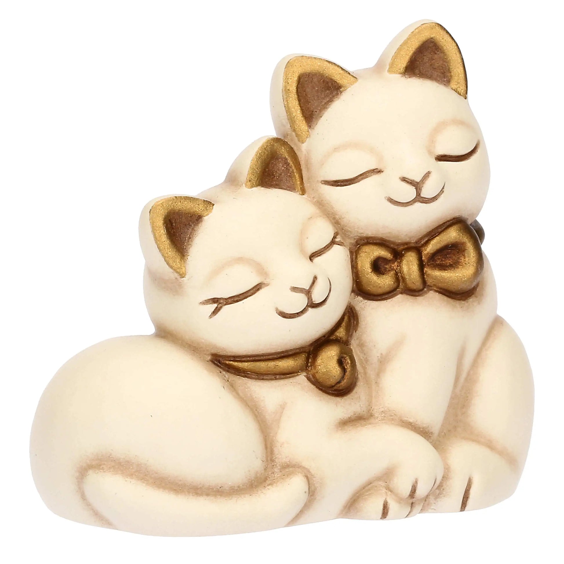 „Keramik Katzen Deko: ein handbemaltes Kätzchenpaar mit zärtlichen Gesichtsausdrücken, ideal als Geschenk für Katzenliebhaber.“