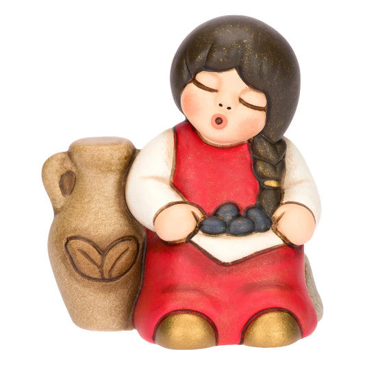 THUN Classic Krippenfigur Mädchen mit Olivenkorb aus handbemalter Keramik