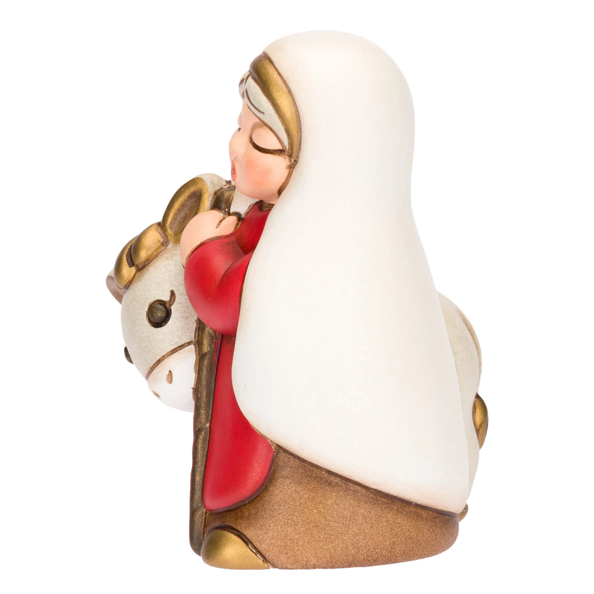 THUN Großmutter mit Esel als detailreiche Keramikfigur für die Weihnachtskrippe