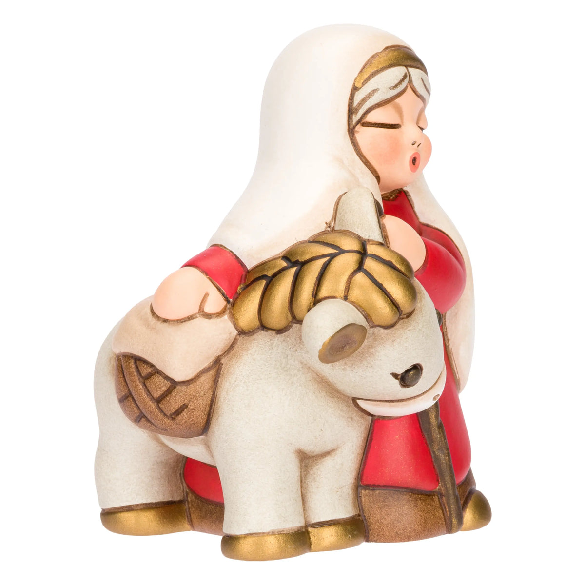 Keramik-Krippenfigur von THUN: Großmutter mit Esel für die Classic Krippe