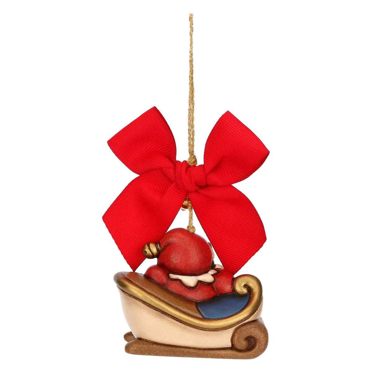 Keramikschlitten mit schelmischem Elf als festlicher Christbaumschmuck