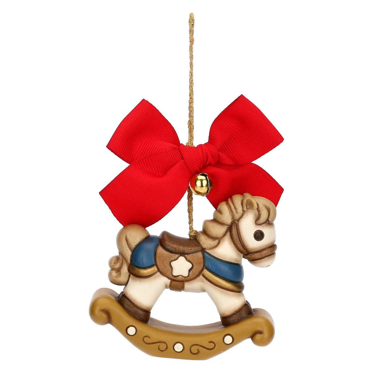 Großes nostalgisches Keramik-Schaukelpferd als Weihnachtsbaumschmuck