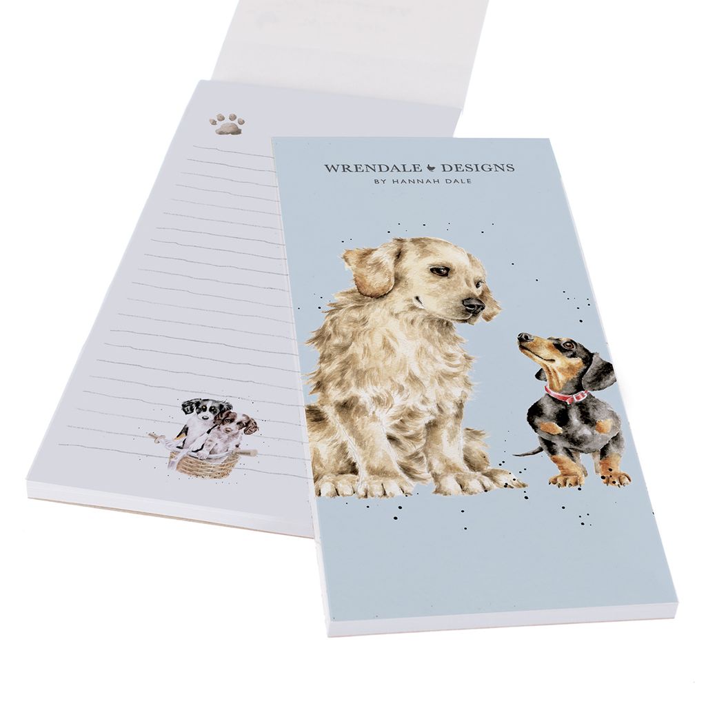 Einkaufsblock „First Dates“ mit Magnet, linierten Seiten und farbigen Illustrationen, nachhaltiger Kartoneinband, Format 210 × 100 mm