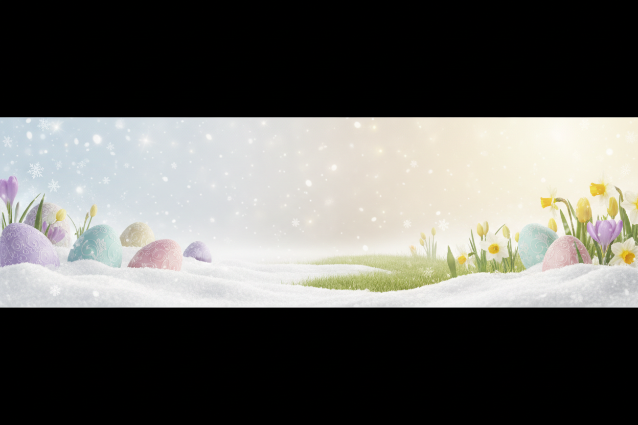 Oster-Banner im Schneegestöber