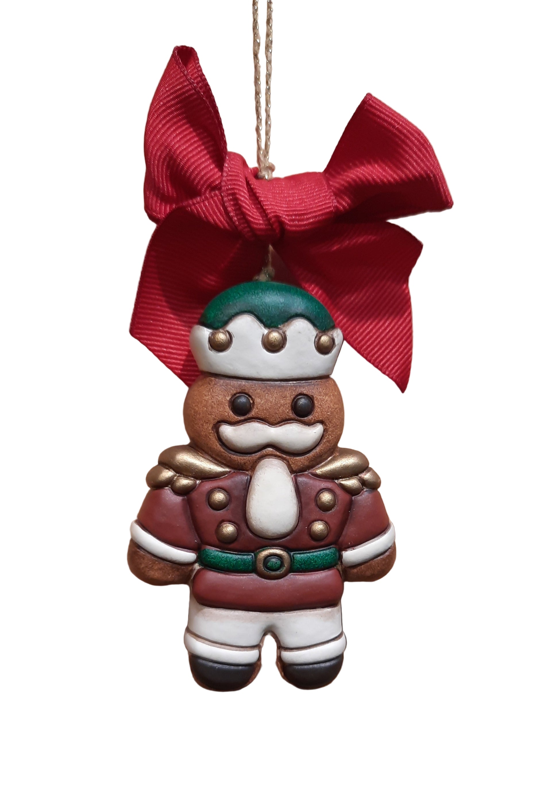 Handgefertigter Thun-Keramik Christbaumanhänger – Nussknacker in Lebkuchenoptik, detailreich bemalt und liebevoll gestaltet für Weihnachtsbaum und Adventsdeko.