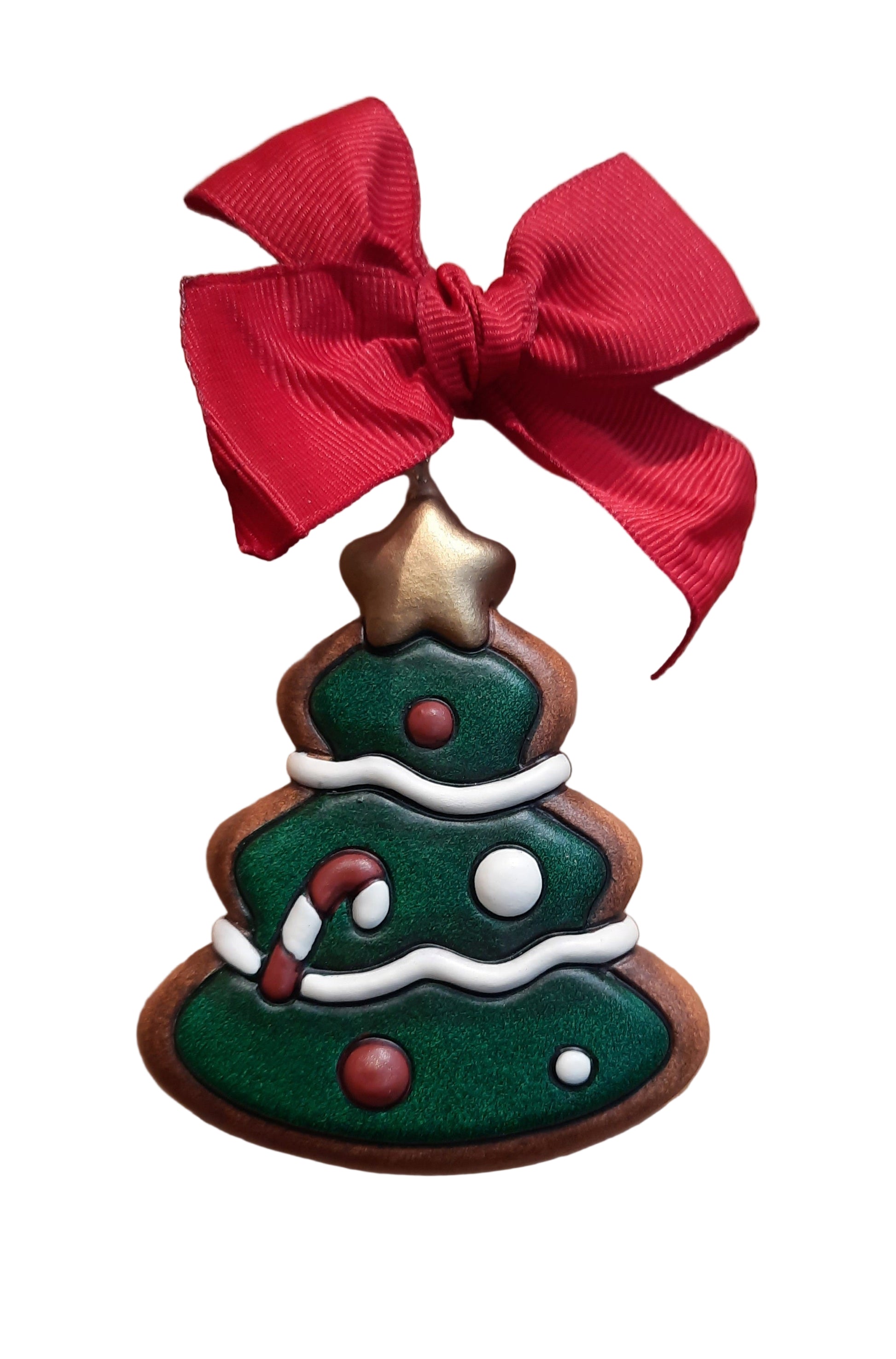 Christbaumschmuck Tannenbaum in Lebkuchenoptik mit Zuckerstange – handbemalter Keramikanhänger von Thun, festliche Weihnachtsdeko.