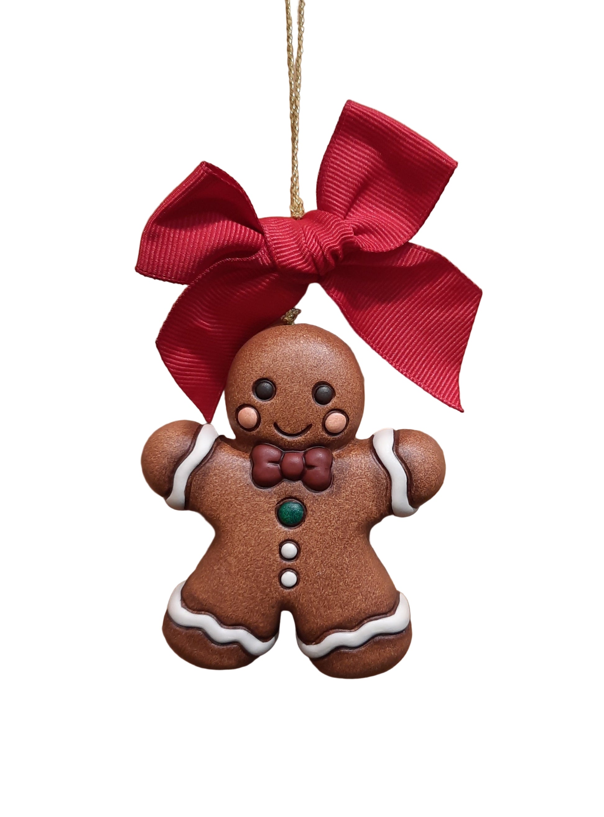 Handgefertigter Thun-Keramik-Weihnachtsanhänger – Lebkuchenmann in liebevoller Detailgestaltung für Christbaum und Weihnachtsdeko.
