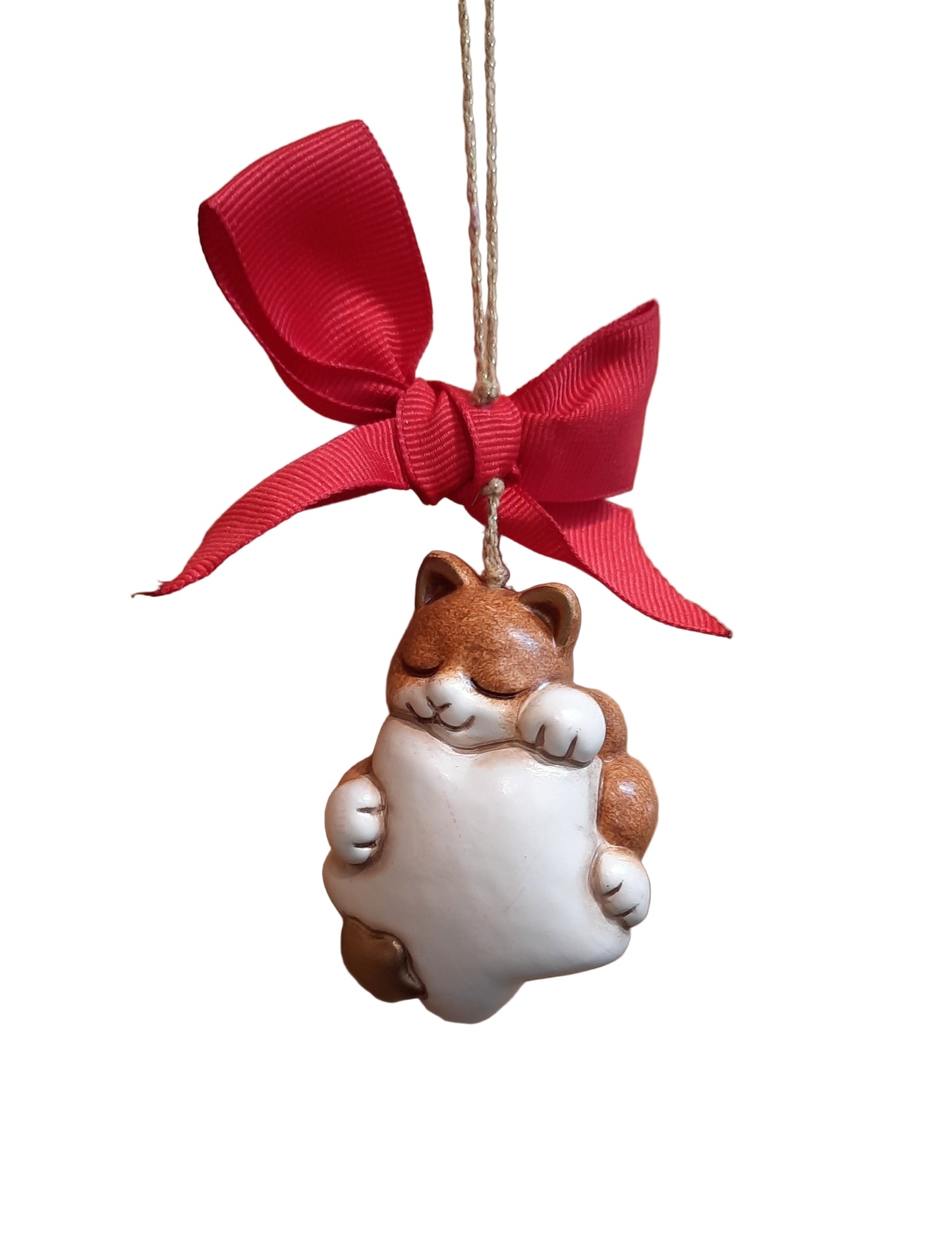 Christbaumschmuck Katze mit Stern von Thun – handbemalter Keramikanhänger für festliche Weihnachtsdekoration.