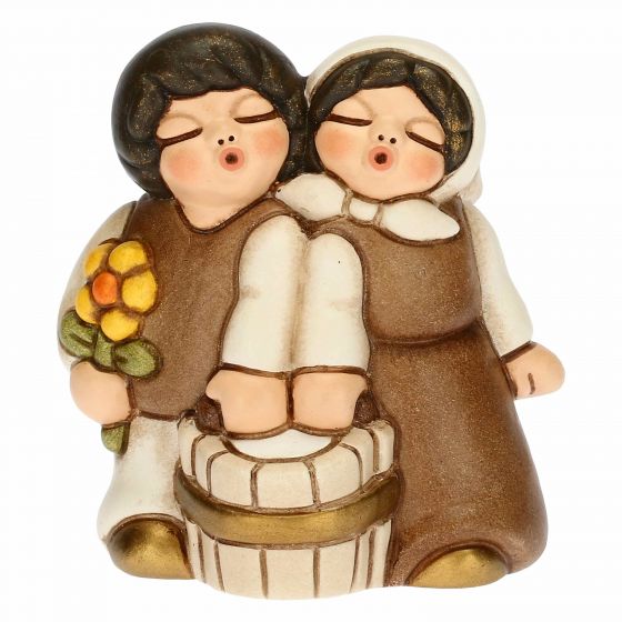 Krippenfigur Kinderpaar mit Milchkanne zur klassischen Krippe von Thun in champagner