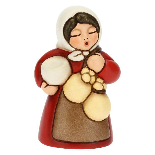 Krippenfigur Frau mit Käse zur klassischen Krippe von Thun in rot