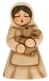Krippenfigur Frau mit Hase zur klassischen Krippe von Thun in beige