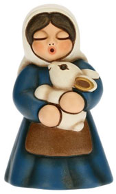 Krippenfigur Frau mit Hase zur klassischen Krippe von Thun in blau