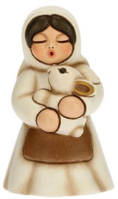 Krippenfigur Frau mit Hase zur klassischen Krippe von Thun in champagner