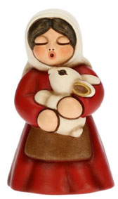 Krippenfigur Frau mit Hase zur klassischen Krippe von Thun in rot