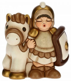 Krippenfigur Soldat mit Pferd zur klassischen Krippe von Thun in champagner